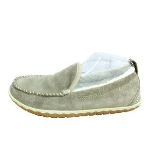 LL Bean Cement Suede Slip-On Fleece Lined Mountain Moccasin Slippers Size 9 M